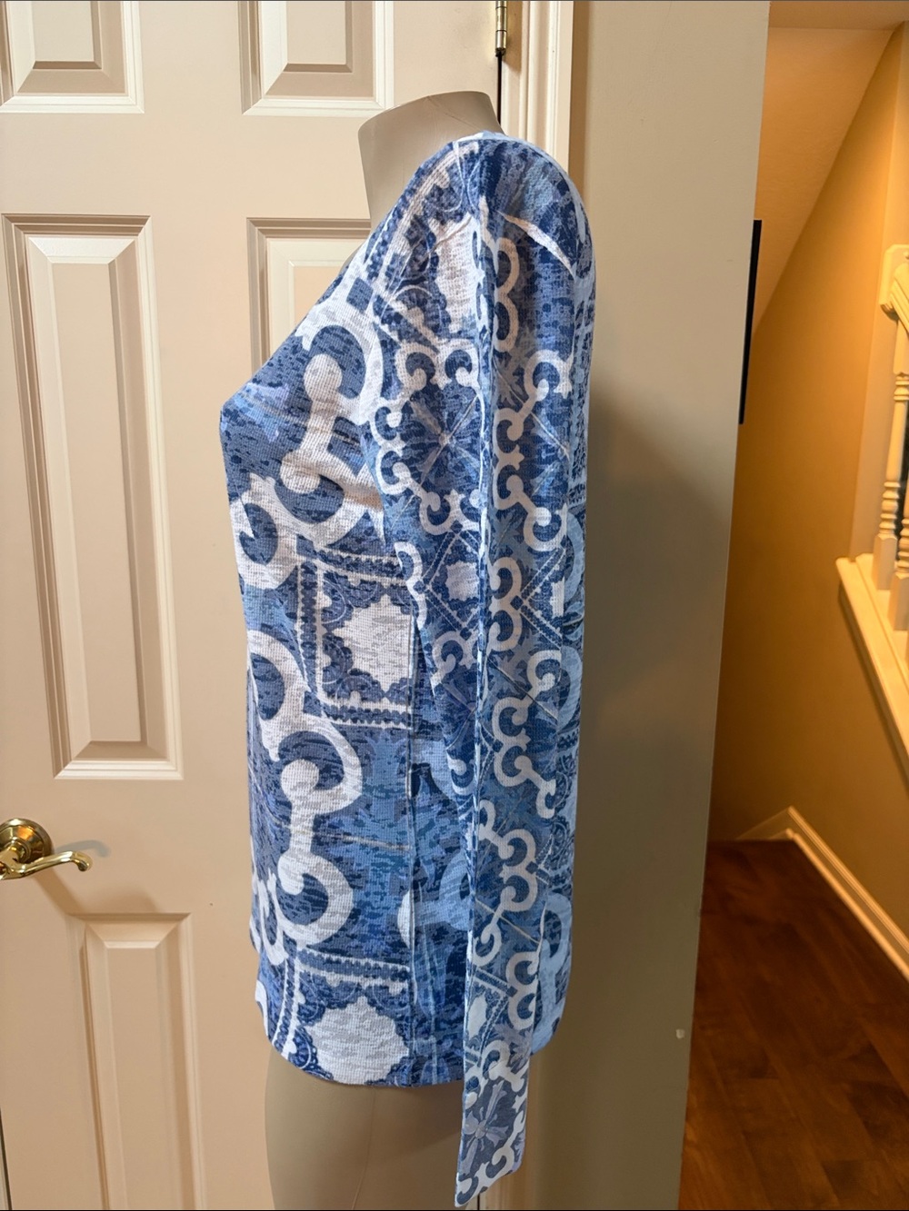 Sundance Whimsy Rose Blue Patterned Long-Sleeve Women's Top, large - Picture 2 of 4